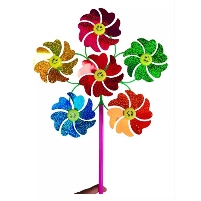 Catavento Flor Metálico 5 Em 1 Para Jardim