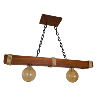 Luminária Caibro de Madeira p/ 2 Lâmpadas Rústico 67cm Decoração Lustre
