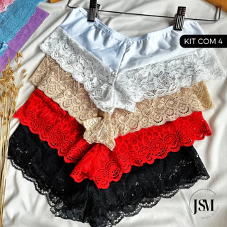 Kit com 4 Calcinhas de Renda Box Shortinho Cueca Boxer Feminina Linda