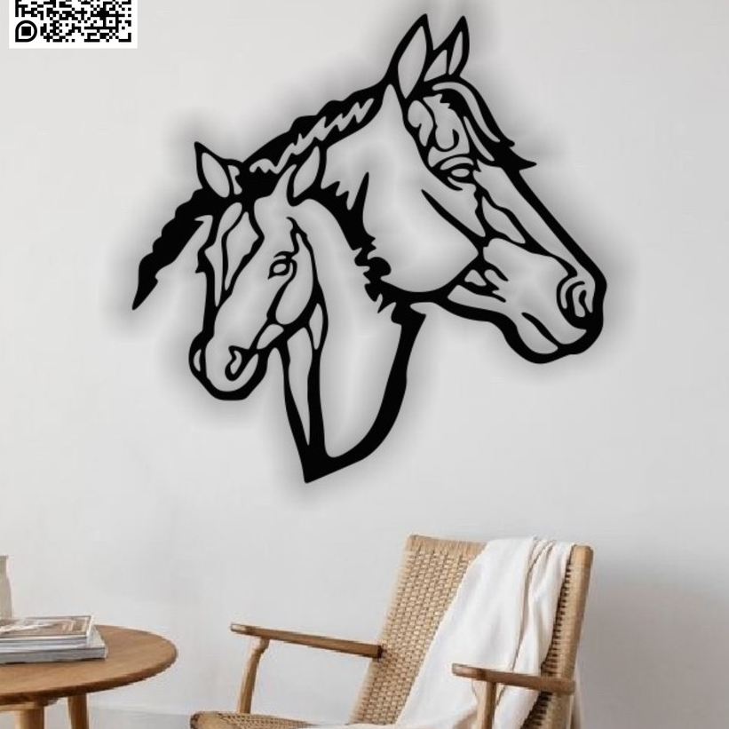 Quadro Decorativo Em Mdf Escultura de Parede Cabeças de Cavalo 68x67cm para Decoração QD_0104