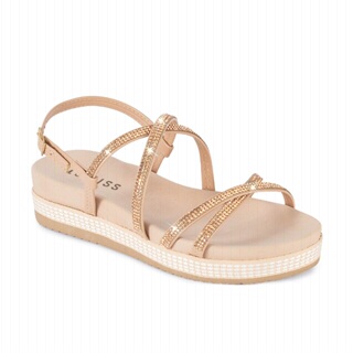 Sandália Feminina Papete Flatform Strass Brilho Cristal Confortável Moderna Blogueira Fashion Plataforma Tiras