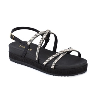 Sandália Feminina Papete Strass Brilho Cristal Confortável Tiras Flatform Moda Salto Rasteira