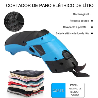 Tesoura para Tecido Elétrica Recarregável Bateria interna corta tecido couro papel plástico pano
