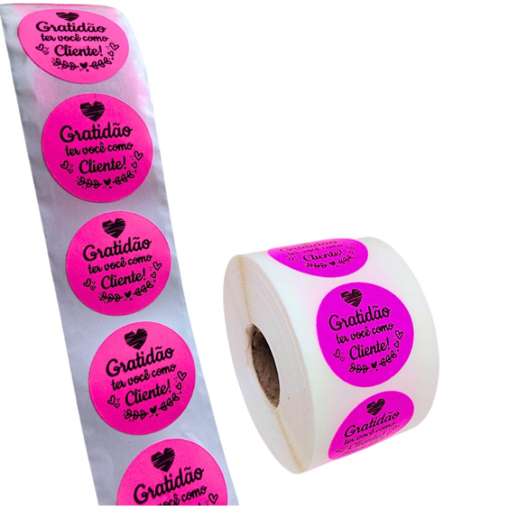 250 Etiquetas Adesivas Gratidão Ter Você Como Cliente Rosa