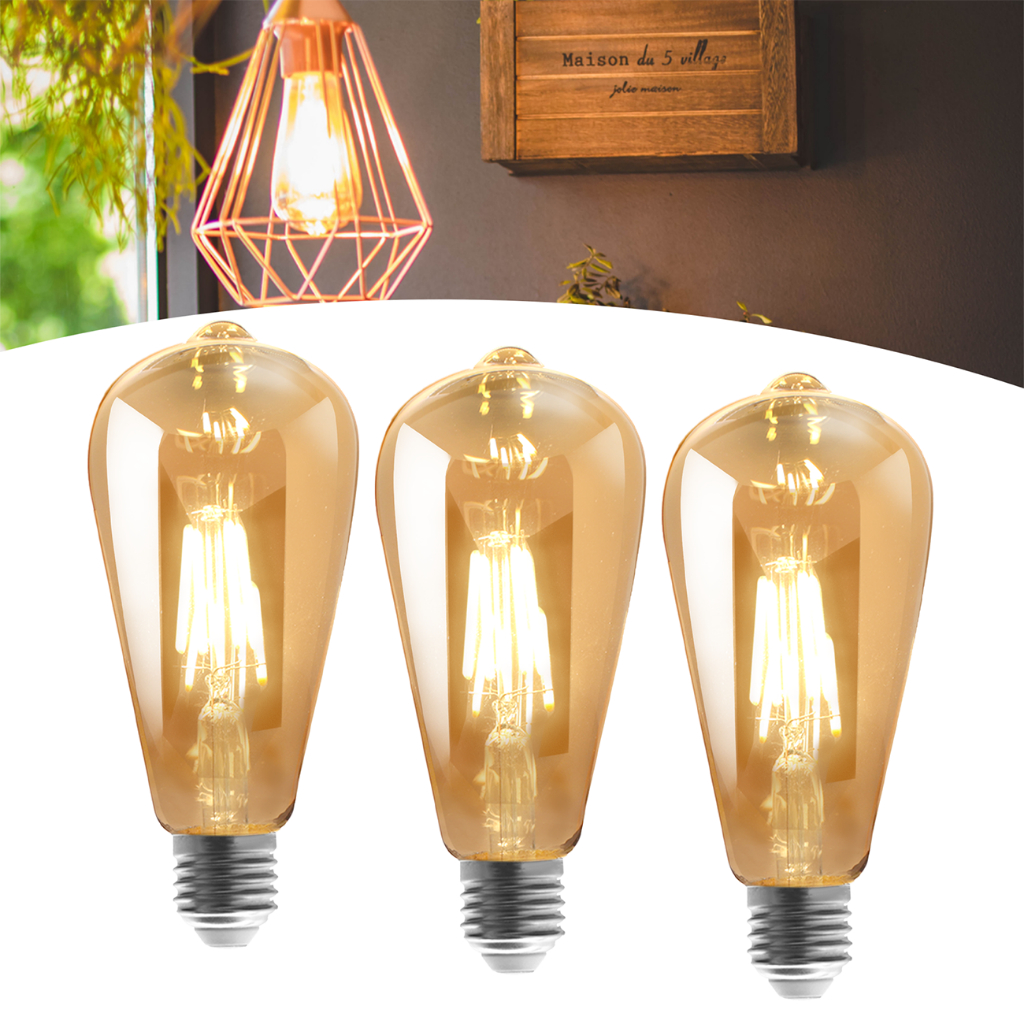 Kit 3 Lâmpada Filamento Led Retrô Vintage 4w Luz Quente St64