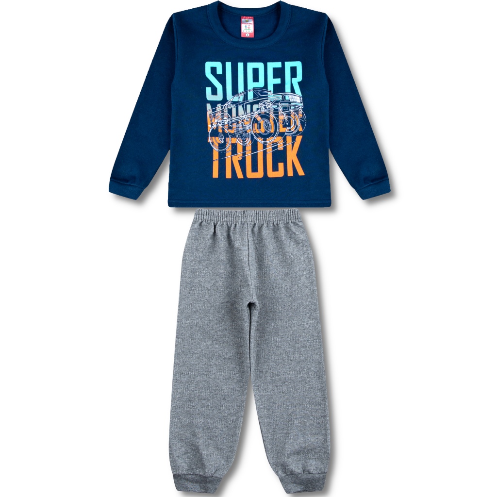 Conjunto de Inverno Moletom Infantil Menino Roupa Masculino 2 Peças - 1 Blusa e 1 Calça