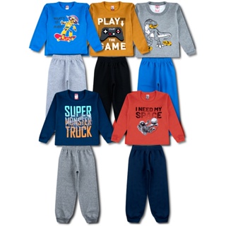 5 Conjuntos Moletom Infantil Masculino Roupa Menino Inverno 10 Peças - 5 Blusas e 5 Calças