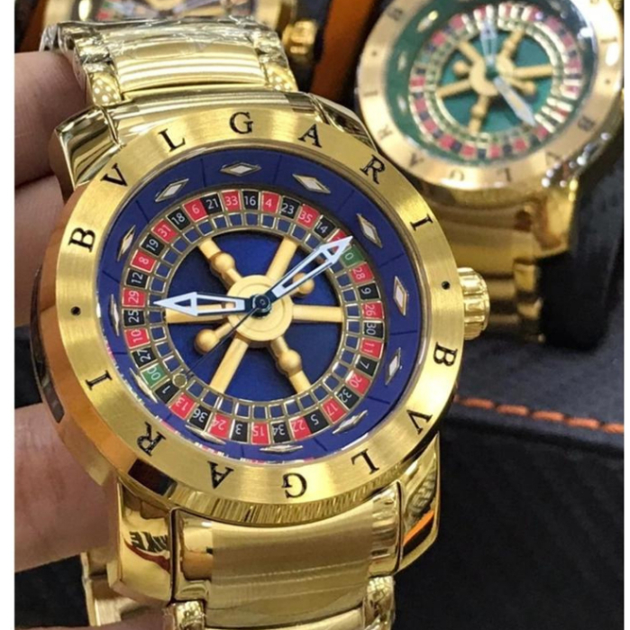 Relógio Masculino Dourado BV Cassino Roleta Giratória 1OO% á Prova D'ÁGUA Banhado á Ouro 18K Aço Inoxidável Luxo Puro Homem