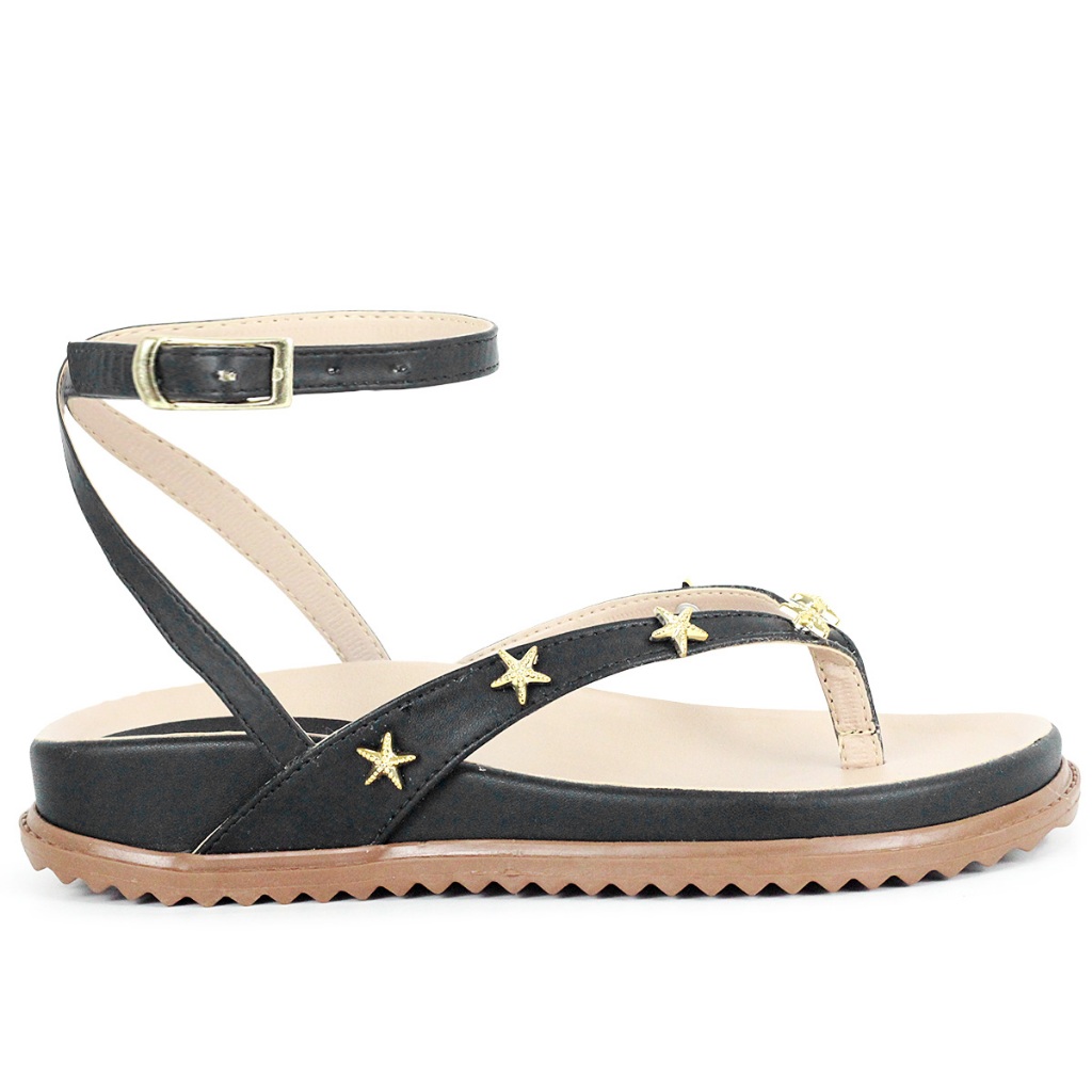 Sandália Feminina Estilosa Confortável Detalhe em Estrelas Fecho em Fivela Original Pimenta