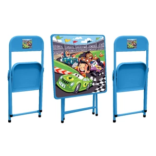 Kit Conjunto De Mesa Infantil Com 2 Cadeiras Dobrável Resistente P/ Crianças Até 40Kg Em Aço Cores e Estampas Divertidas