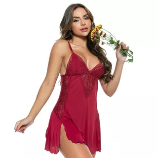 Camisola Sem Bojo Pijama Feminino Sensual de Microfibra Poliamida com Alças Reguláveis e Decote Reto Lingerie Detalhada em Renda Luxo Confortável
