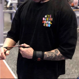 Camisa Oversized Para Academia Moda Fit Estampada Anti Social Treino Musculação