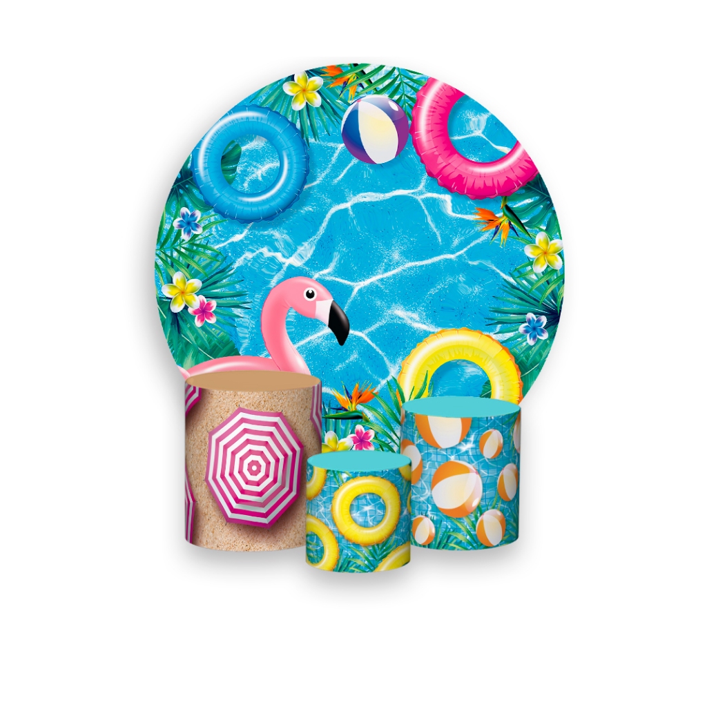 Trio Capas Cilindros Painel Tema Pool Party Piscina Veste Fácil