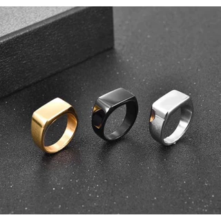 Anel Quadrado Masculina Fashion Ouro Prata Preto