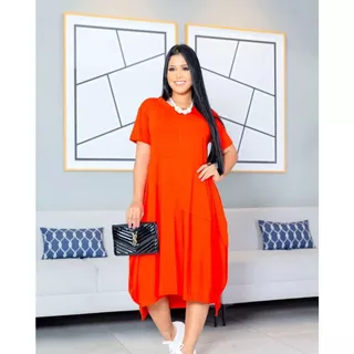 Vestido Mullet Feminino Regular e Plus Size Curve Midi Manga Curta 38 ao 48