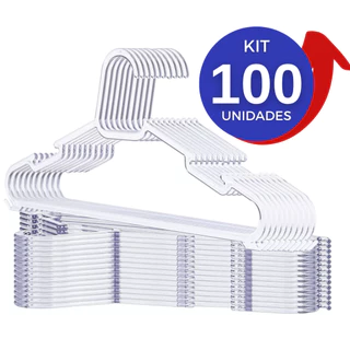 Kit 100 Cabide acrílico TRANSPARENTE Cabide Reforçado para roupas adulto Cristal envio imediato promoção