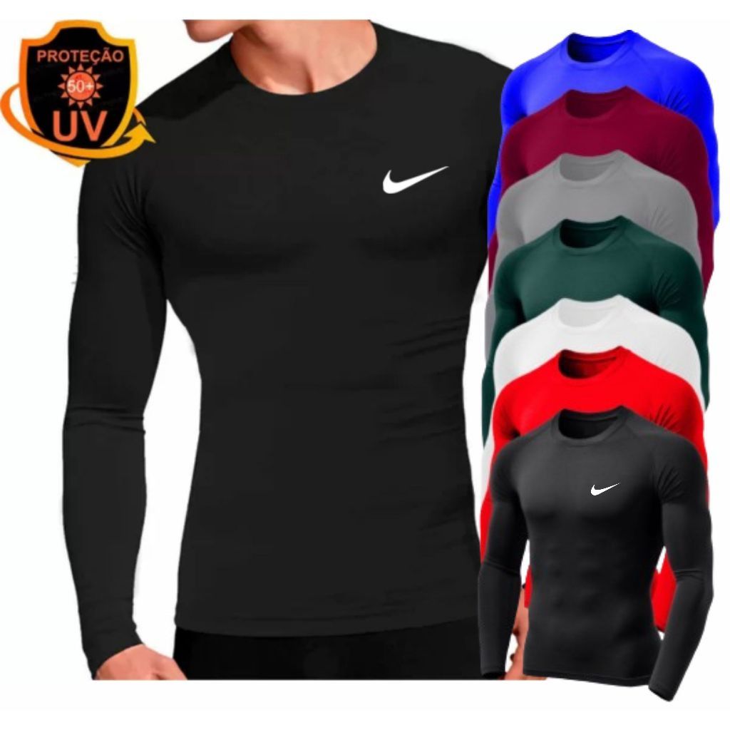 Camisa Térmica Proteção Uv 50+ Segunda Pele Camiseta Blusa Malha Fria Unissex Academia Manga Longa