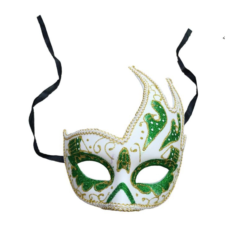 máscara veneziana luxo baile carnaval festa cor verde azul e branco unissex em Oferta na Shopee
