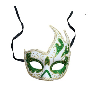 máscara veneziana luxo baile carnaval festa cor verde azul e branco unissex em Oferta na Shopee