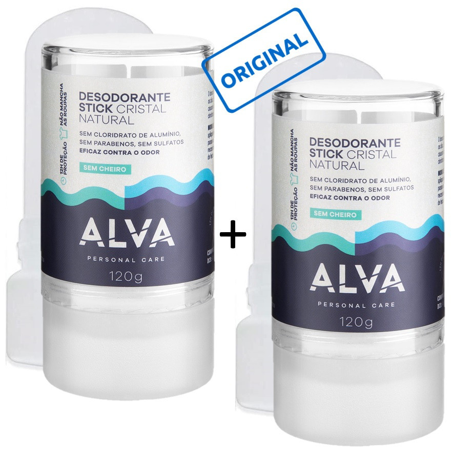 Alva Desodorante Cristal Natural Stick 120g pedra sal sem cheiro alumínio parabenos perfume vegano
