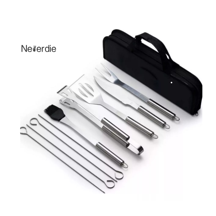 Kit 9 Para Churrasco Profissional Inox Chef Gourmet Utensílios