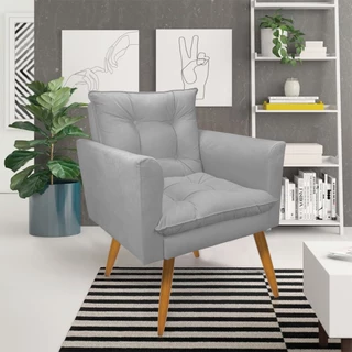 Poltrona decorativa Thais em Suede Cinza para Consultório, Sala de Estar, Recepção - SLK Decor