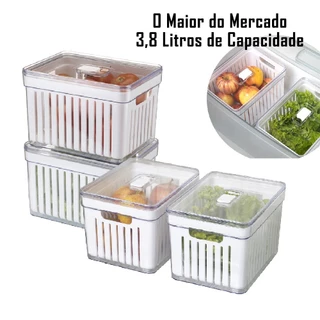 Kit 4 Organizador de Geladeira 3.8 Litros Cesto Com Tampa Multiuso Alimentos Verduras e Vegetais
