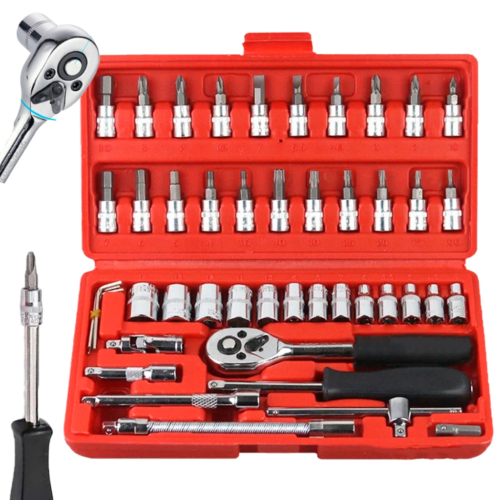 Kit 46 Chave Catraca Jogo De Soquetes Allen Torx Ferramentas