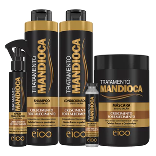 Kit Eico Mandioca Crescimento Fortalecimento Maciez Brilho Tratamento Completo Sem Sal