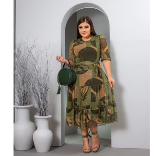 Vestido moda evangélica causal no tule