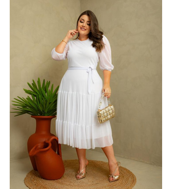 vestido moda evangélica plus size culto congresso | Shopee Brasil