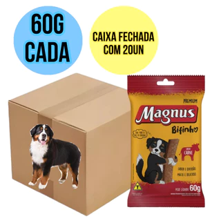 Bifinho Petisco Para Cães Pet Sabor Carne 60g Caixa Fechada Magnus 20 Unidades