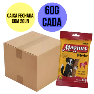 Caixa 20 Unid Bifinho Petisco Cachorro Pet Cães Magnus Sabor Carne 60g