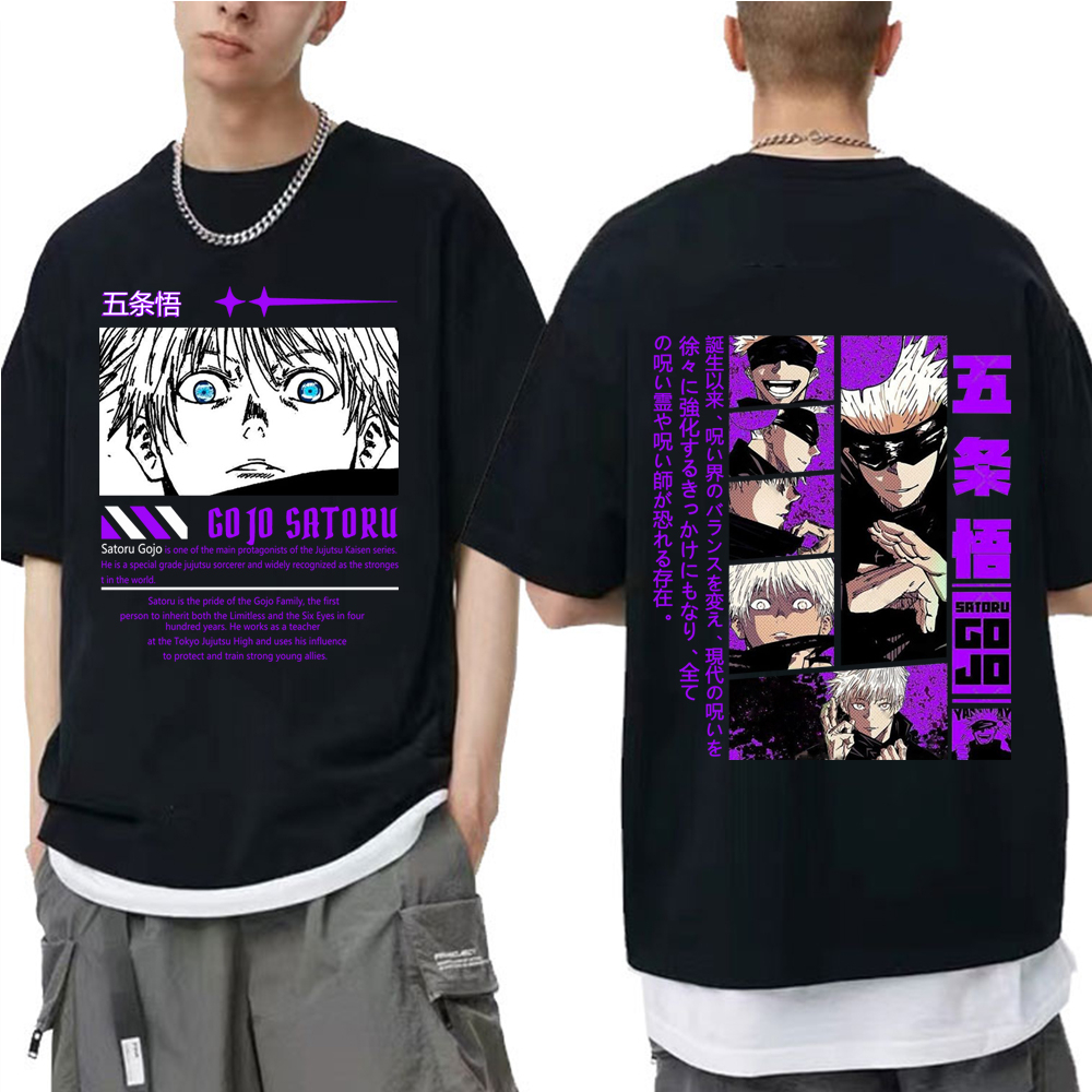 Camisa Anime Oversized Algodão Unissex Satoru Gojo Anime Japones Coreano Jujutsu Streetwaer Novo