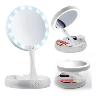 Espelho Facial de Camarim Led Articulável Com Aumento 10x para Maquiagem Barbear Portátil