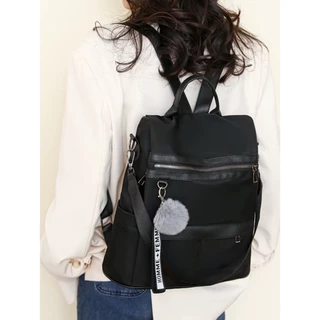 Mochila Feminina Com Pompom Casual Impermeável De Nylon De Alta Qualidade Anti furto/mochila escolar em Oferta na Shopee