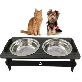 Comedouro Para Cão E Gato Com TAMPAS Elevado Tigelas Em Inox
