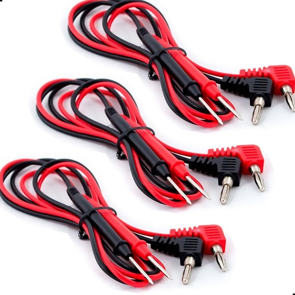 Kit 3 Cabo Ponta De Prova 1000v 90º Graus P/ Multímetro Voltímetro Amperímetro