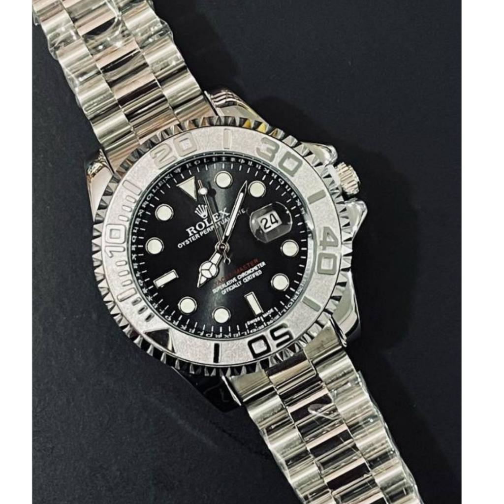 Relógio Masculino Yatch Master ll Prateado e Dourado Banhado á Ouro 18K Aço Inoxidável