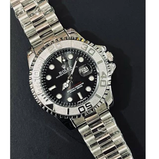 Relógio Masculino Yatch Master ll Prateado e Dourado Banhado á Ouro 18K Aço Inoxidável