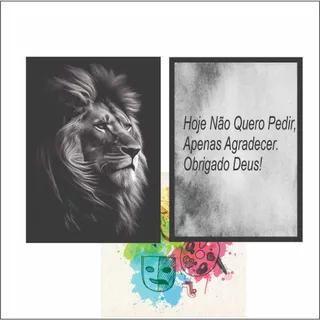 Quadros Decorativos Leão De juda Sala Quarto Cozinha Frases Hoje Não Quero Pedir, Apenas Agradecer. Obrigado Deus!
