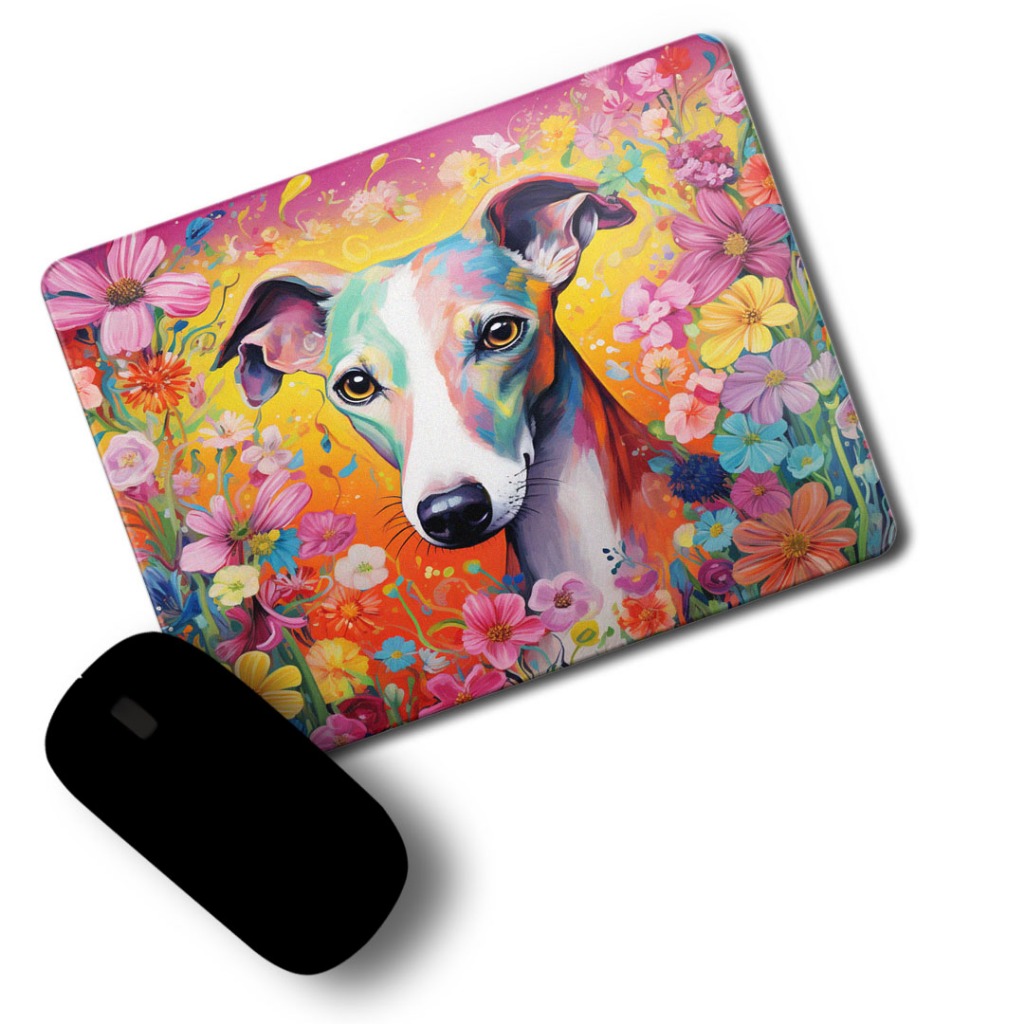 Mouse Mat - Dog Characteristics: Greyhound, Black