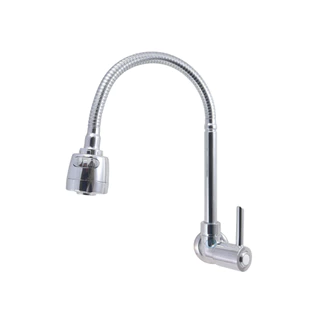 Torneira Gourmet para Cozinha 100% Metal Tubo Flexível Aço Inox Duplo Jato Parede C-61 1/4v. 1178