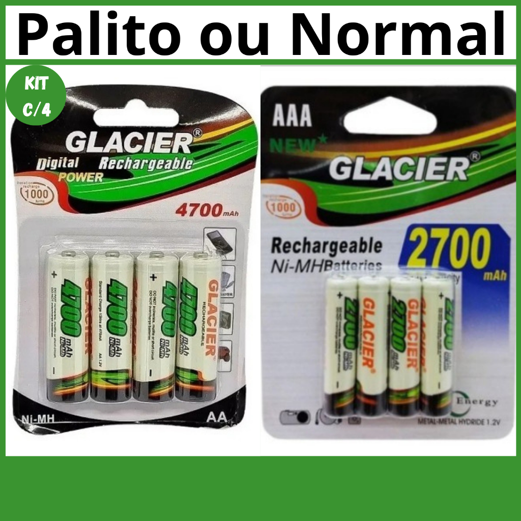 Pilhas Recarregáveis Glacier 2700 mah - Tamanho: AAA