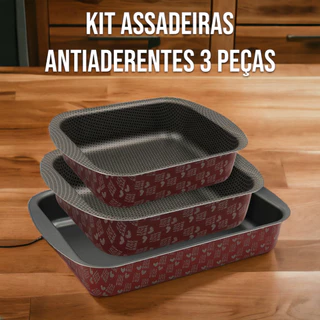 Kit 3 Assadeiras Formas Antiaderentes Alta Qualidade Não Gruda para Bolos Lasanhas Carne Cozinha