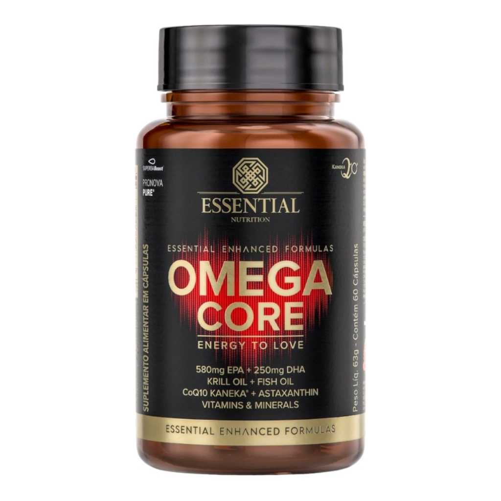 Ômega Core + Coq10 + Ômega 3 TG 60 Caps Essential Nutrition Original e Lacrado