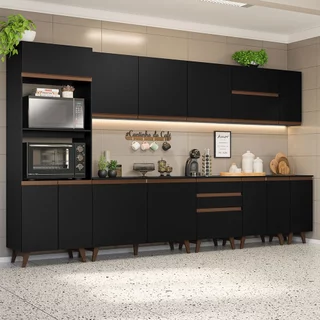 Armário de Cozinha Completa 355cm Preto Reims da Sabrina Madesa em Oferta na Shopee