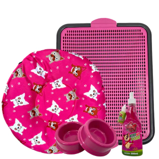 Kit Cama Colchonete Almofada Sanitário canino Educador Comedouro Bebedouro para Cachorro ou Gato Caminha Pet Muito Confortável