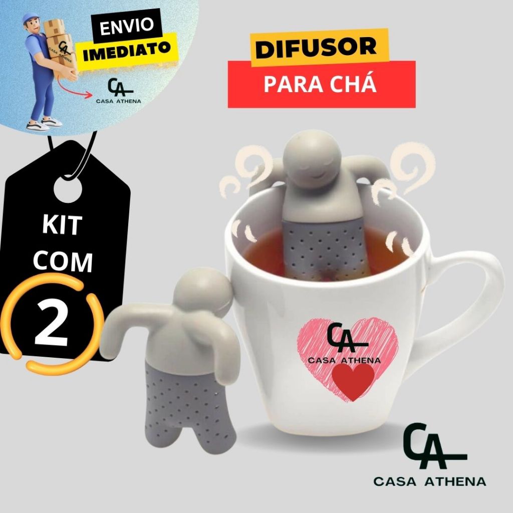 KIT 2 Unidades Difusor de Chá Infusor Coador Chá Mr Tea Boneco Silicone Divertido Pratico Fofo