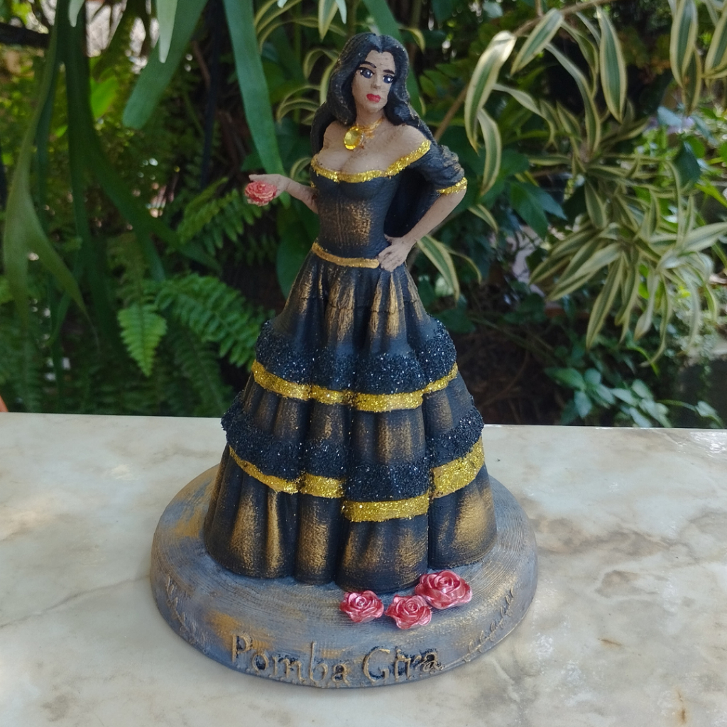 Pomba Gira Cigana Preta Dourada Pequena Exu Umbanda Candomblé 3D ABS